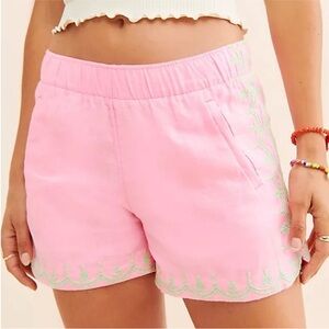 Lilly Pulitzer Pink Embroidered Laryn Linen Shorts